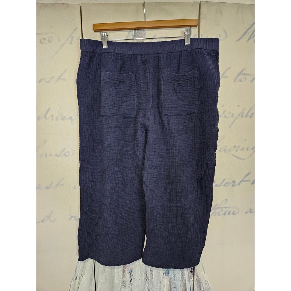 J. Jill Pants Large Petite Navy Blue Cotton Double Gauze Wide Leg Cropped